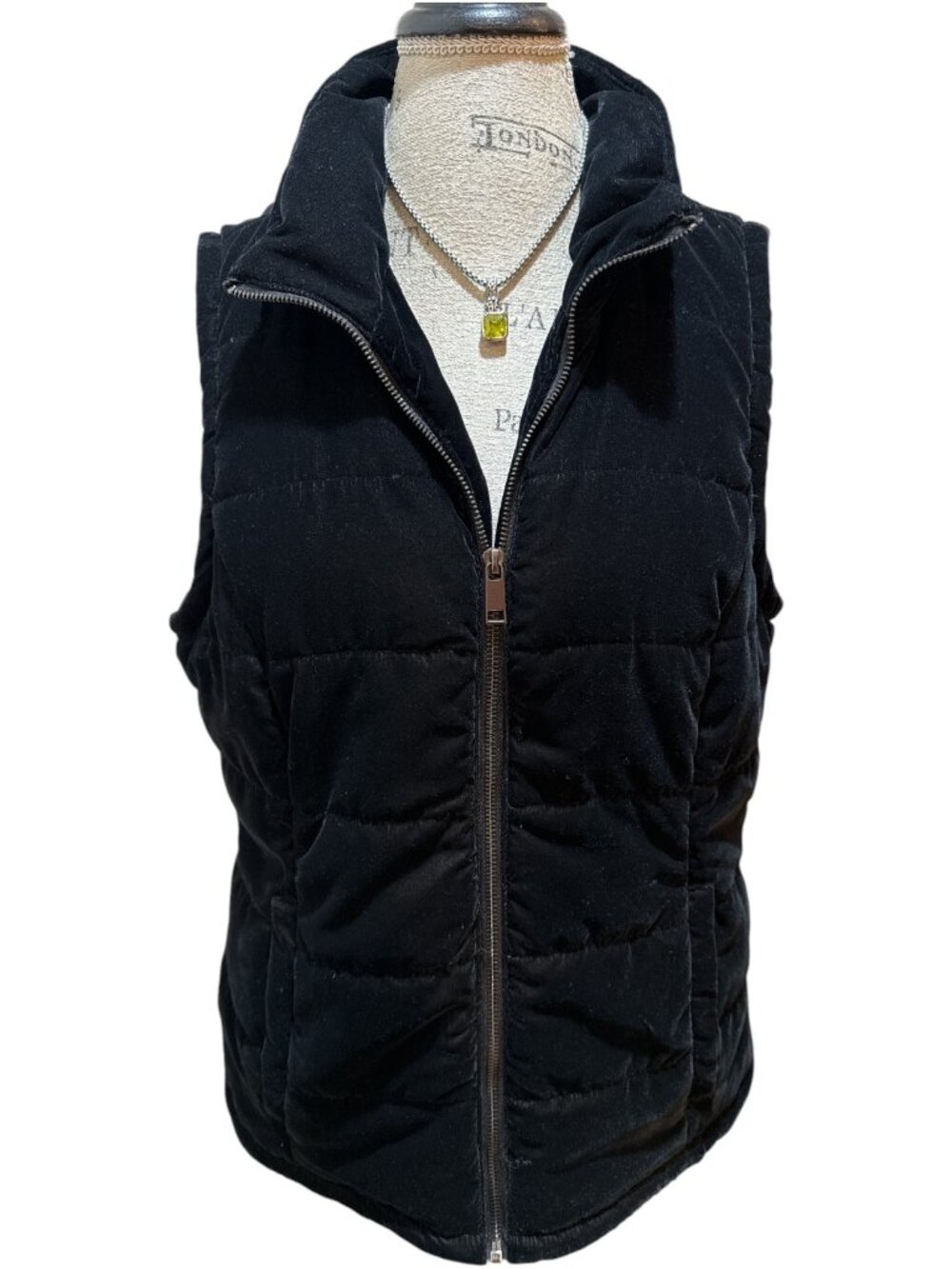 Christopher & Banks Sz L Black Velour/Velvet Puffer 2-Pocket Vest